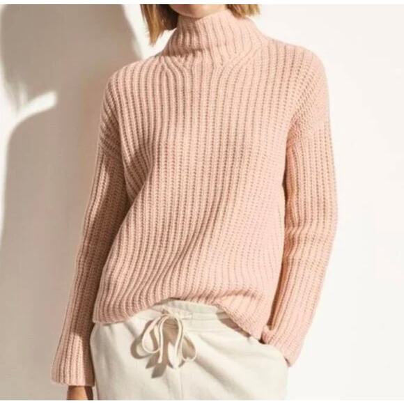 Vince Lofty Chunky Knit Turtleneck Sweater Cashmere Wool Sweater Small Pink - Picture 1 of 8